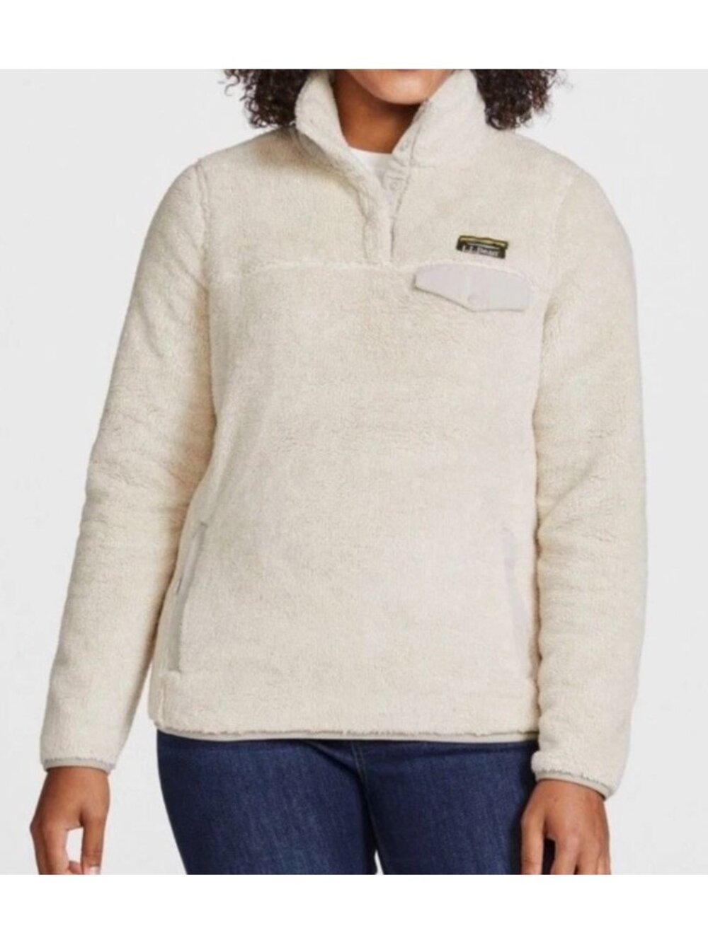 L.L. BEAN hi-pile fleece 1/4 snap pullover in cream/tan size 1X